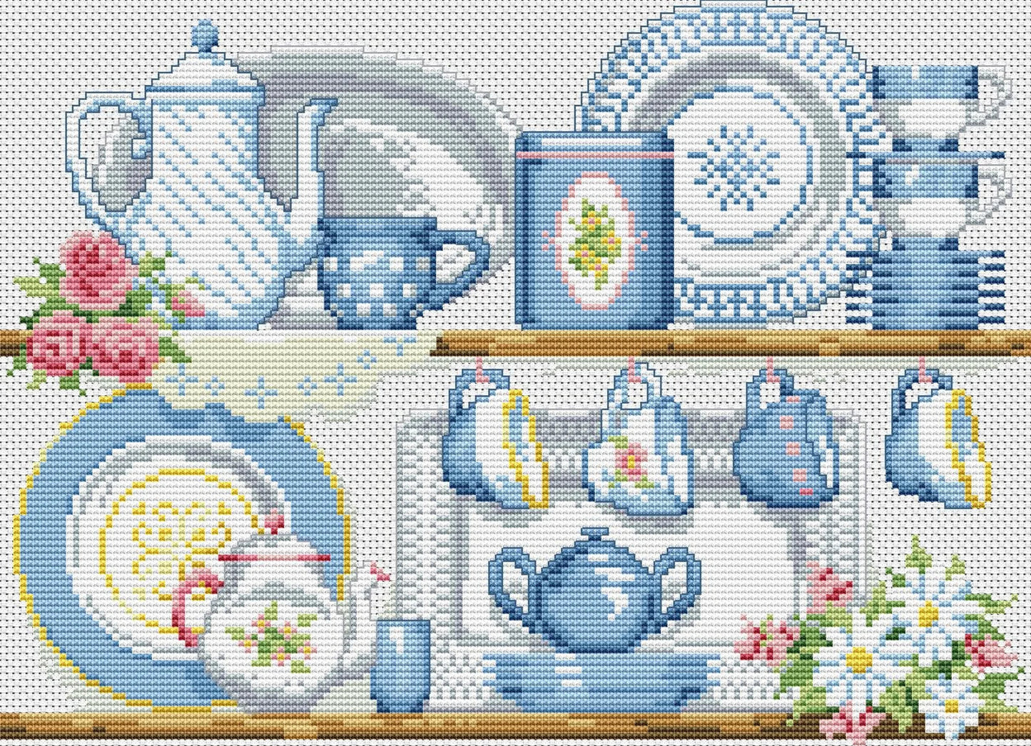 Kitchen shelf Cross Stitch Pattern Shelf with Dishies Kitchen Still Life Modern Decor Pattern Cups Mugs Napkins Embroidery Needlepoint chart