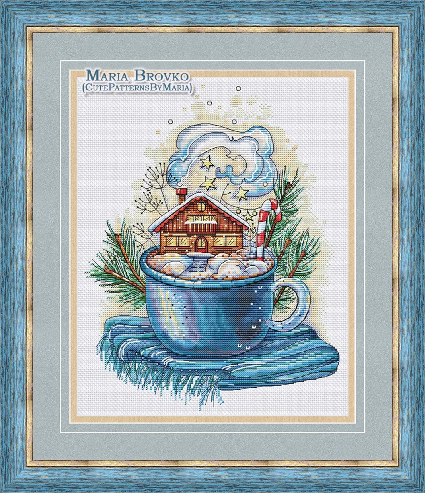 Cross Stitch Pattern Winter in the cup DMC Embroidery Chart Printable PDF Instant Download
