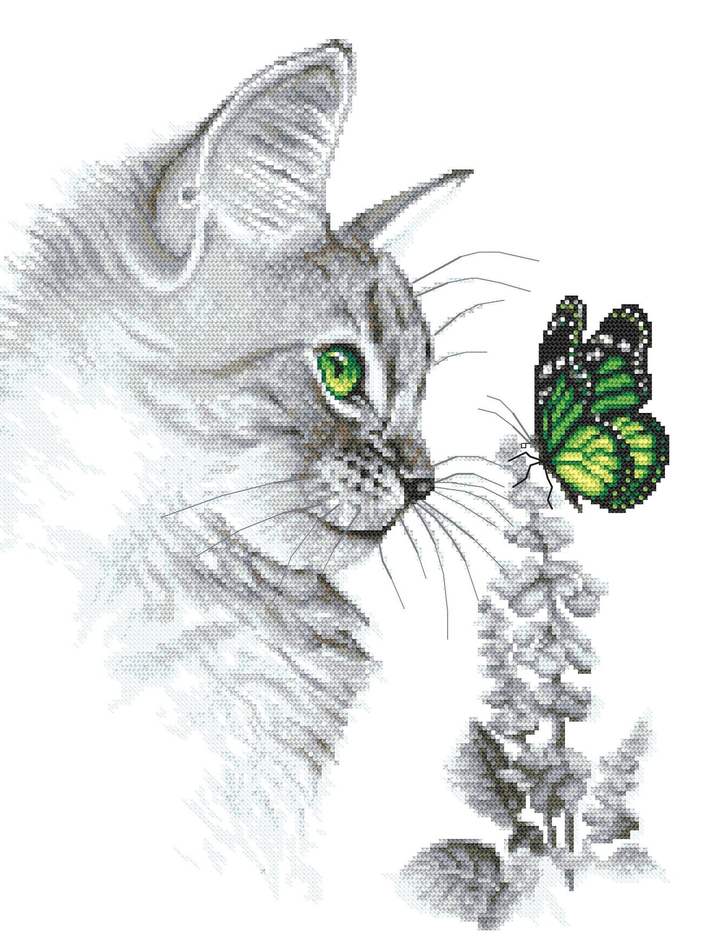 Kitten with butterfly - digital cross stitch pattern, pdf,.hks- smartphone pattern,instant download pattern.