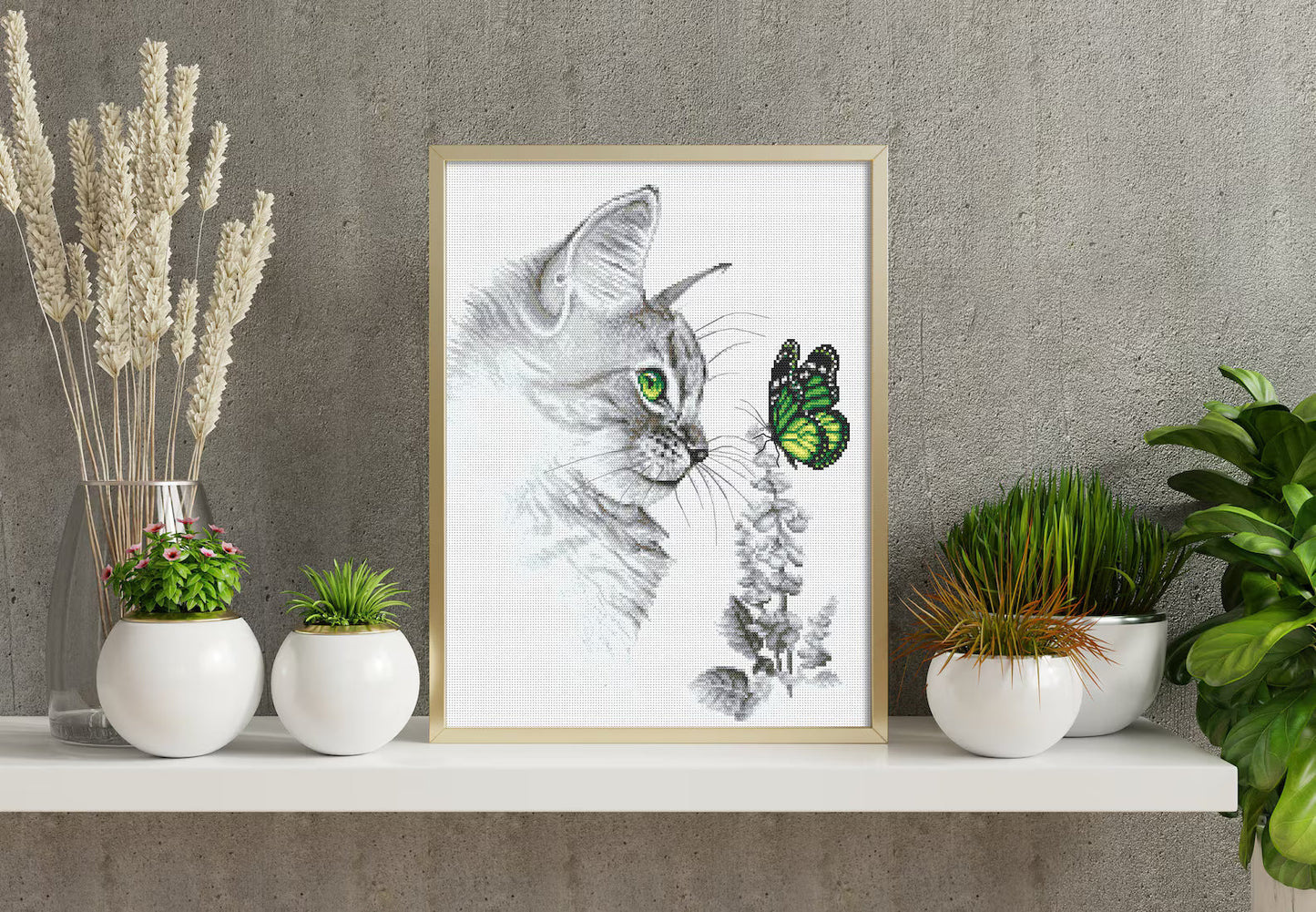 Kitten with butterfly - digital cross stitch pattern, pdf,.hks- smartphone pattern,instant download pattern.
