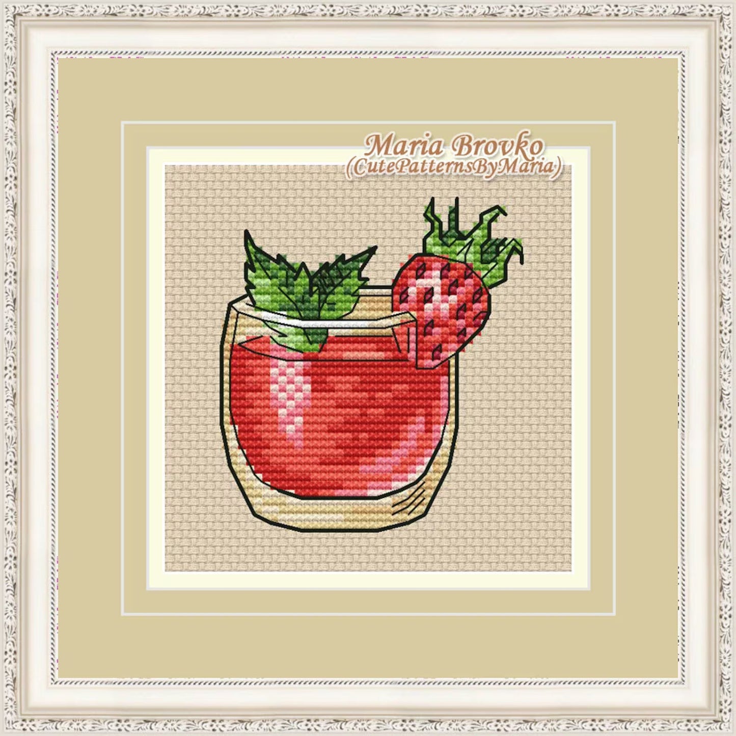 Cross Stitch Pattern "Strawberry Shake" DMC Chart Needlepoint Embroidery Printable PDF Instant Download