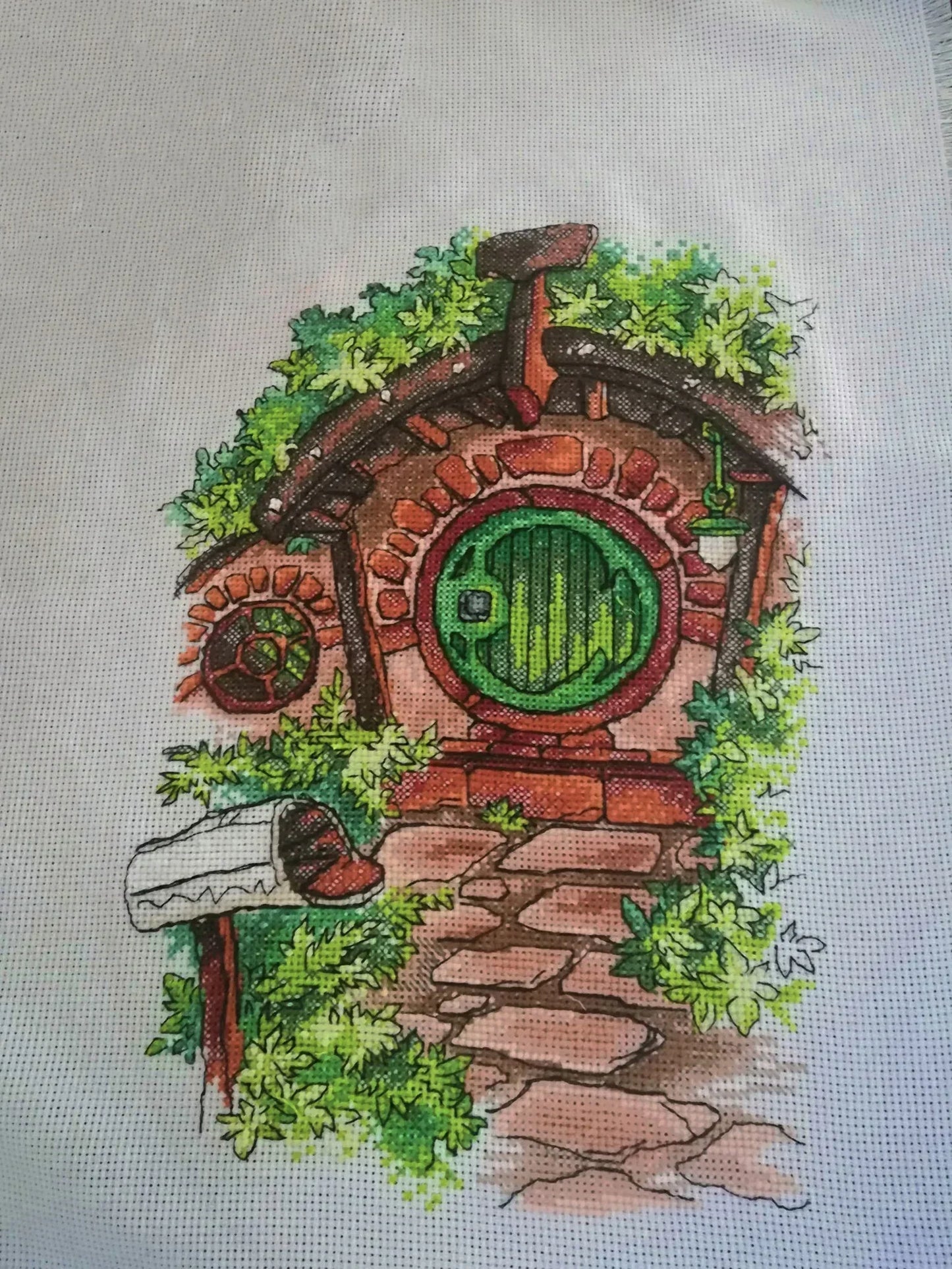 Cross Stitch Pattern Halfling's house with a green door DMC Chart Needlepoint Pattern Embroidery Chart Printable PDF Instant Download