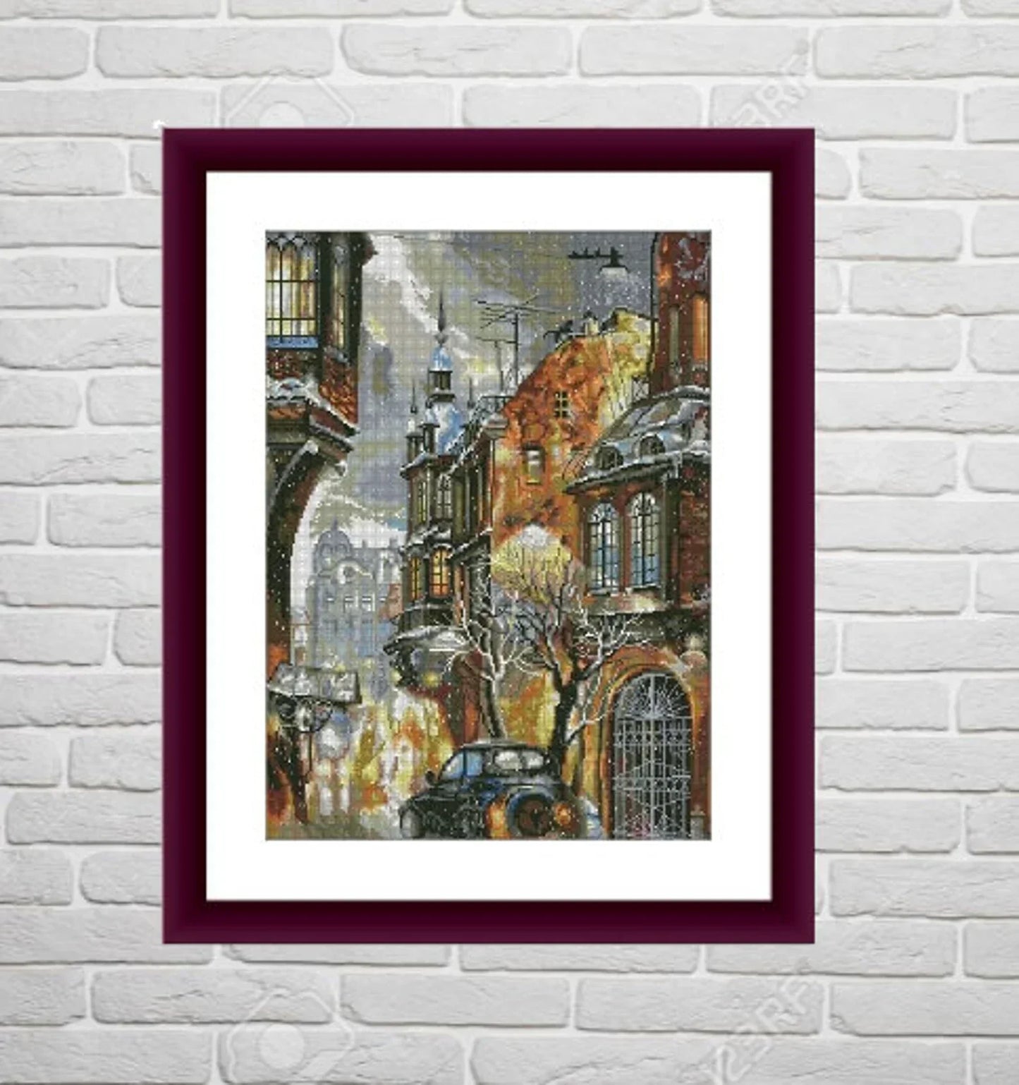 Rain in Paris city Counted cross stitch pattern pdf Paris cafe Digital xstitch chart european city cross stitch pattern instant download