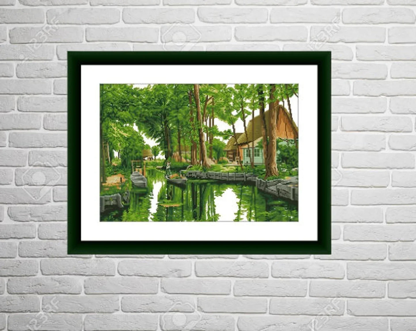 Woodland cottage PDF Counted cross stitch pattern Landscape Digital cross stitch chart Fall season PDF xstitch pattern instant download