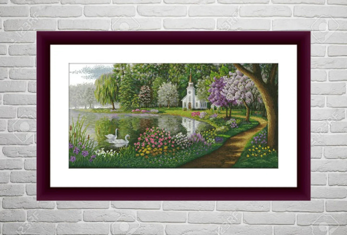 Lakeside village Counted cross stitch pdf pattern cottage Digital cross stitch chart city large cross stitch pattern instant download