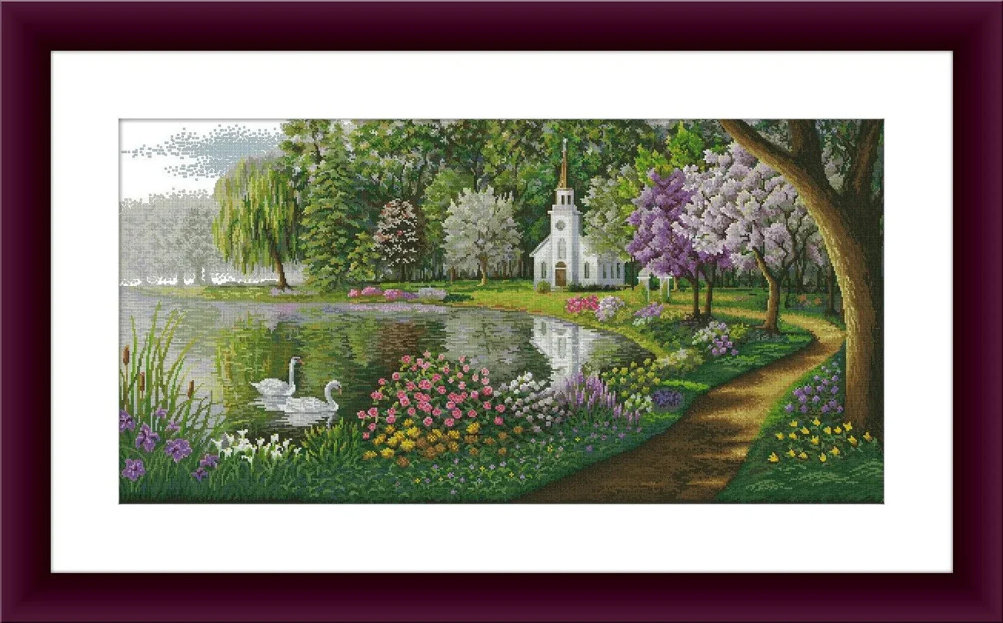 Lakeside village Counted cross stitch pdf pattern cottage Digital cross stitch chart city large cross stitch pattern instant download