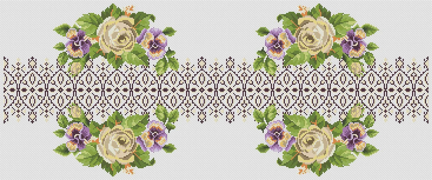 Tablecloth with roses Cross Stitch Pattern Kitchen Table Runner Cross Stitch Pattern Kitchen Decor Hand Embroidery Counted cross stitch