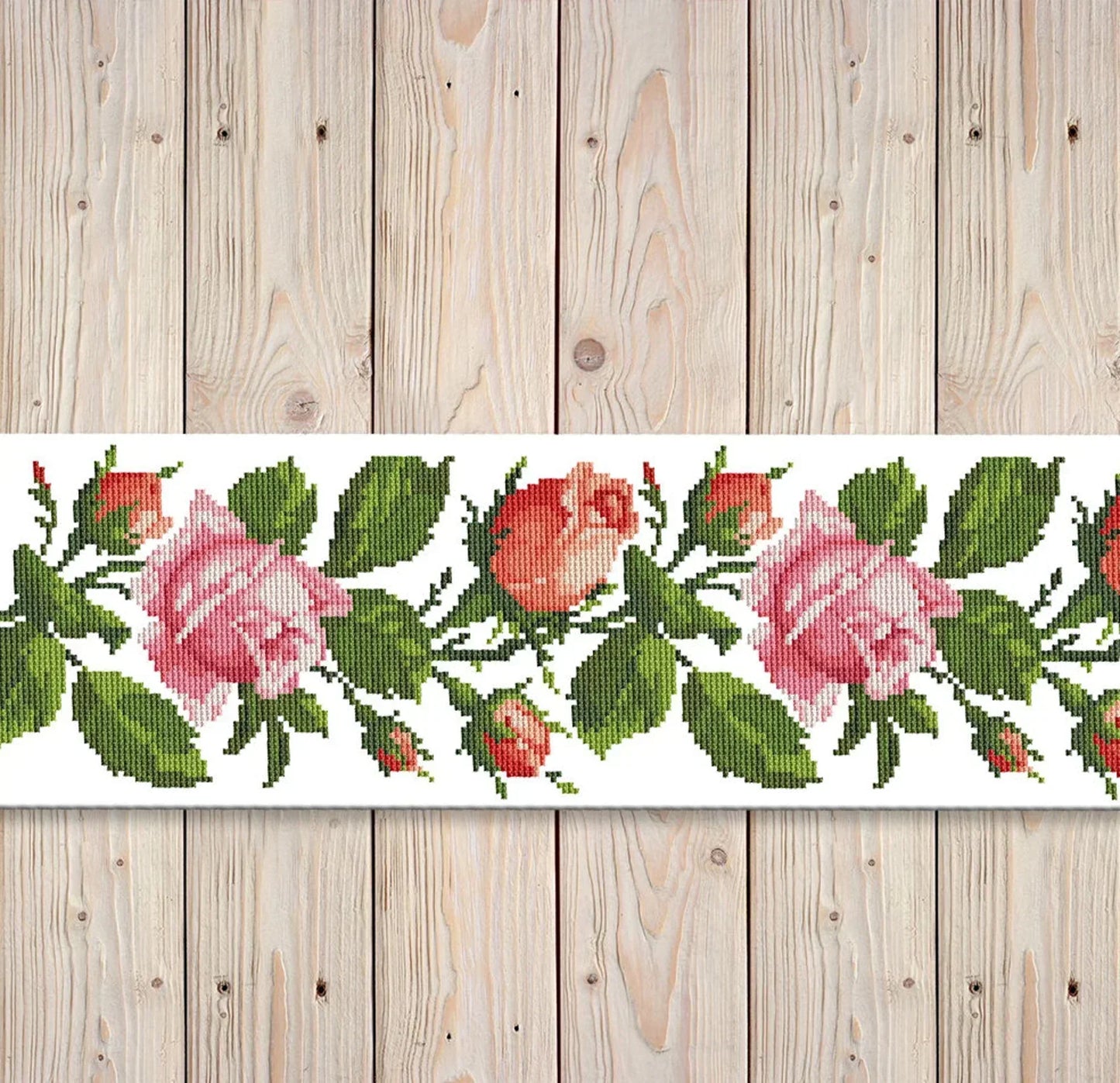 Tablecloth with pink roses Cross Stitch Pattern Kitchen Table Runner Cross Stitch Pattern Kitchen Decor Hand Embroidery Counted cross stitch