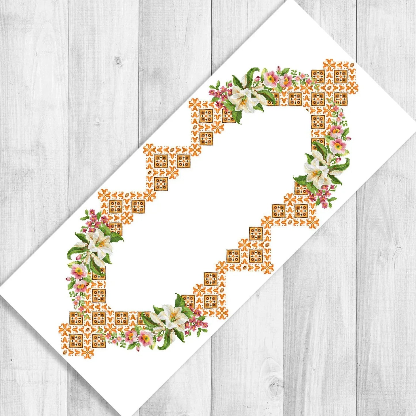 Tablecloth with lilies Cross Stitch Pattern Kitchen Table Runner Cross Stitch Pattern Kitchen Decor Hand Embroidery Ukrainian Geometric