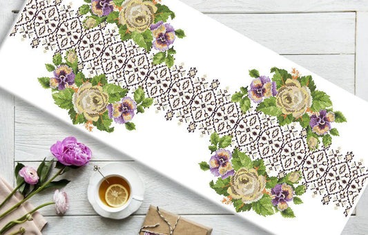 Tablecloth with roses Cross Stitch Pattern Kitchen Table Runner Cross Stitch Pattern Kitchen Decor Hand Embroidery Counted cross stitch