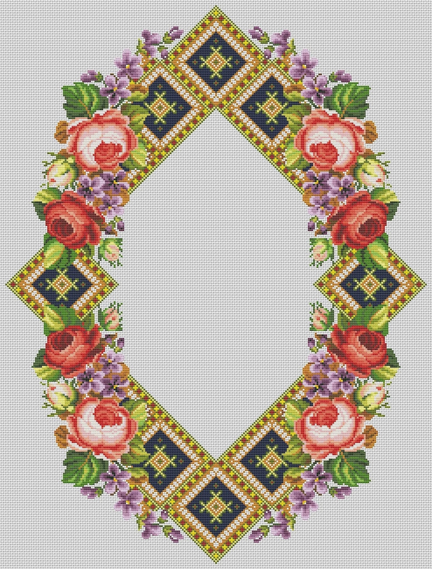 Tablecloth with red roses Cross Stitch Pattern Kitchen Table Runner Cross Stitch Pattern Kitchen Decor Hand Embroidery Counted cross stitch