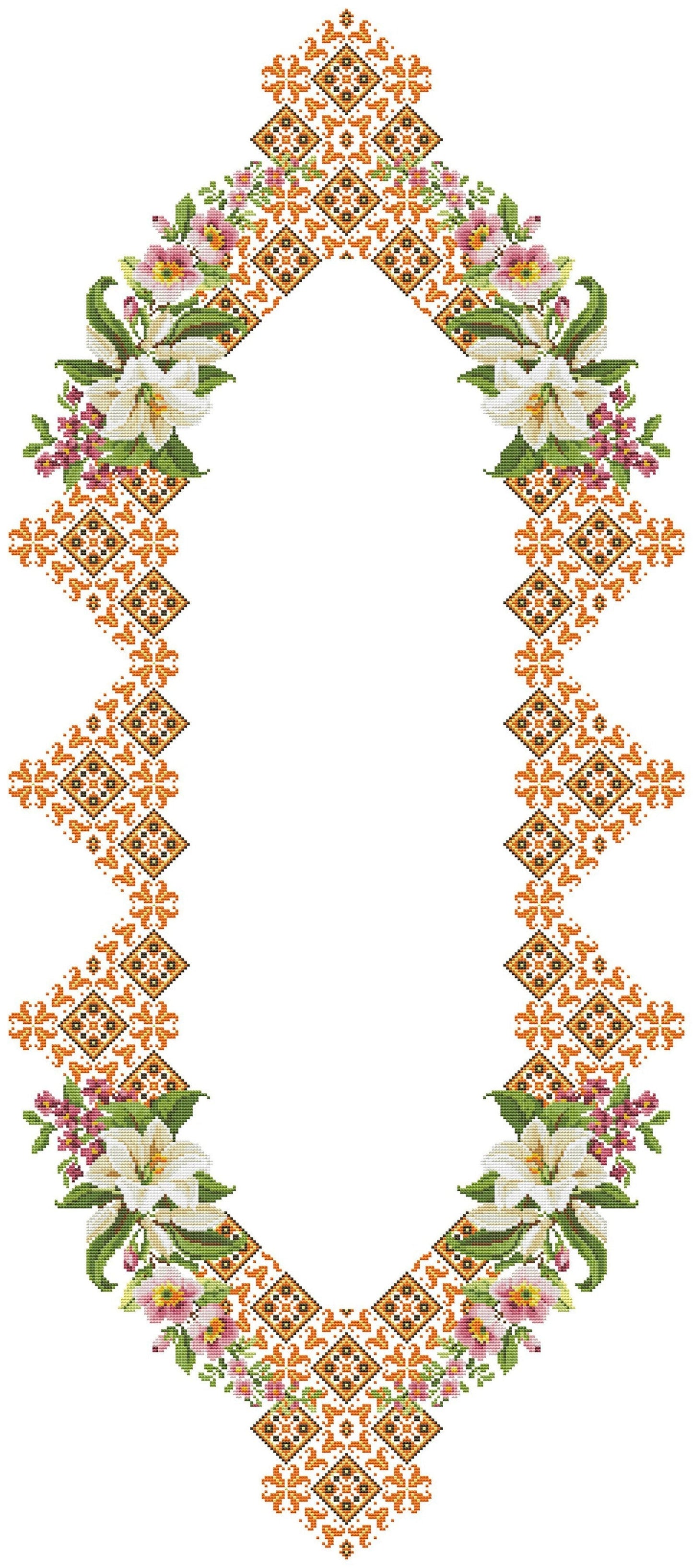 Tablecloth with lilies Cross Stitch Pattern Kitchen Table Runner Cross Stitch Pattern Kitchen Decor Hand Embroidery Ukrainian Geometric
