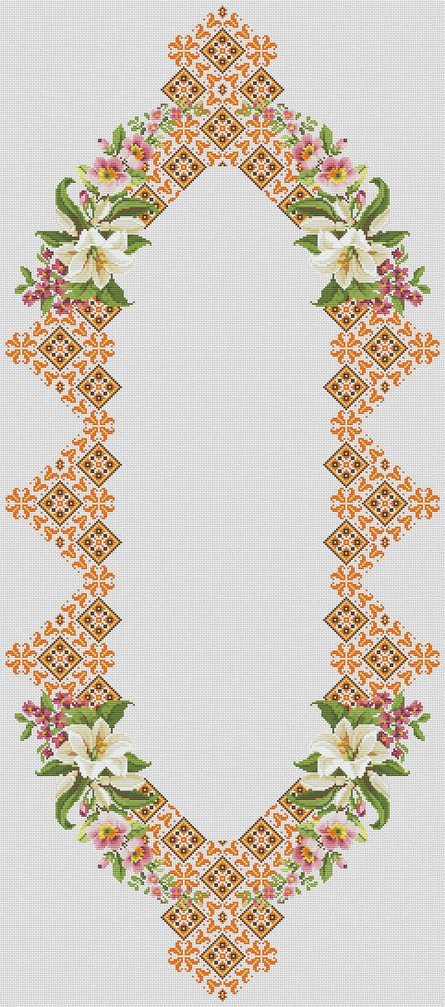 Tablecloth with lilies Cross Stitch Pattern Kitchen Table Runner Cross Stitch Pattern Kitchen Decor Hand Embroidery Ukrainian Geometric