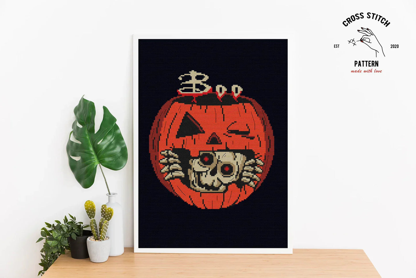 Halloween Ghost cross stitch pattern Pumpkin skeleton embroidery Spooky season cross stitch Jack o'lantern xstitch Halloween scary bat decor