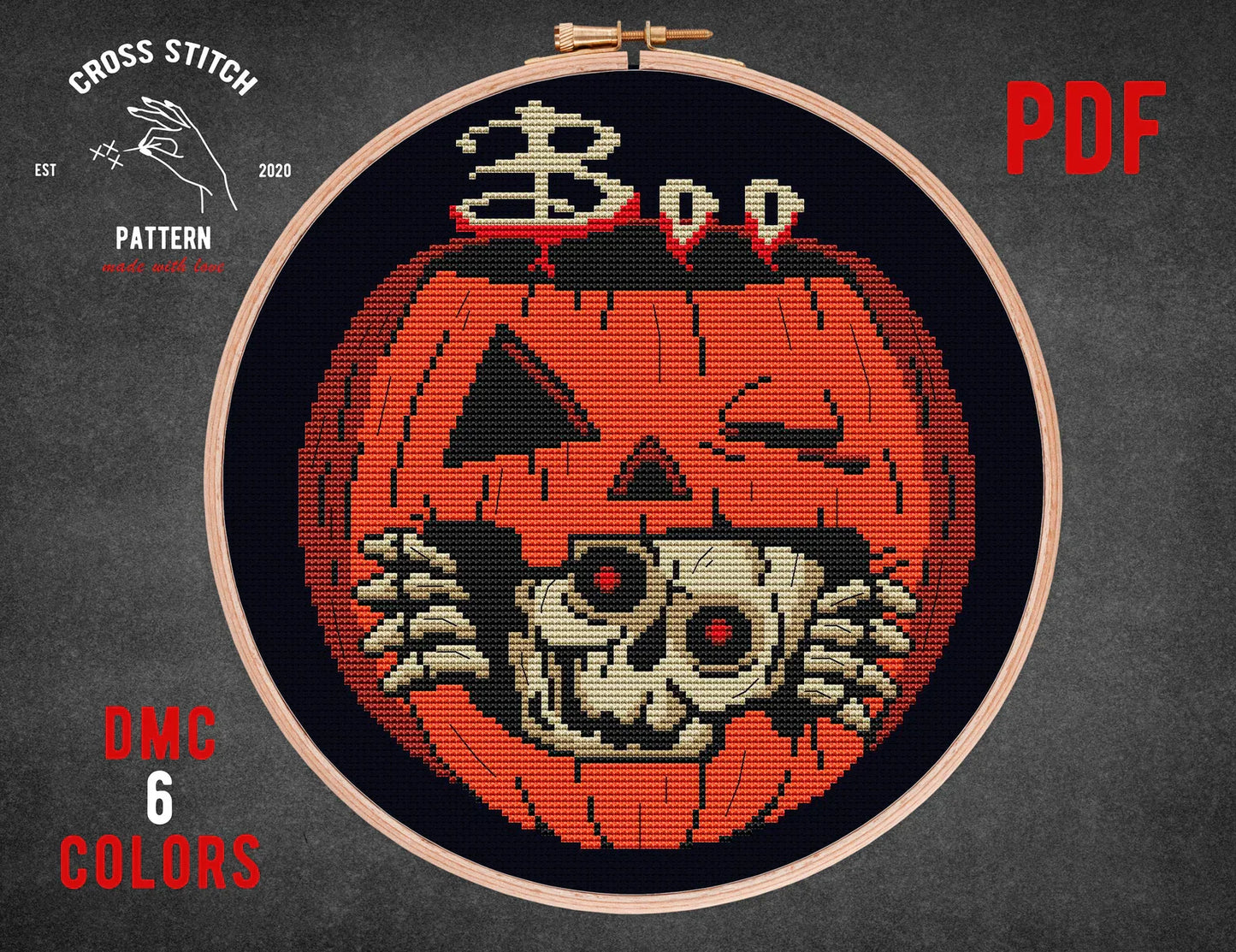 Halloween Ghost cross stitch pattern Pumpkin skeleton embroidery Spooky season cross stitch Jack o'lantern xstitch Halloween scary bat decor