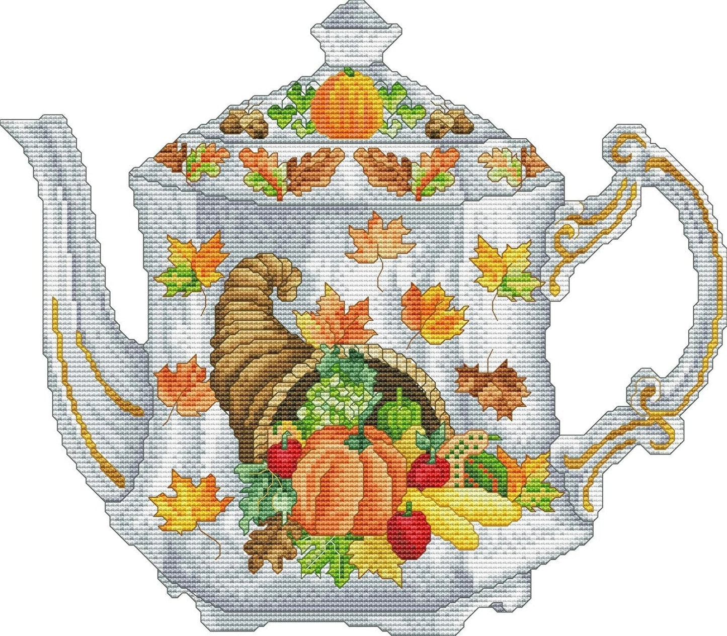 Autum Teapot Cross Stitch Pattern Cups Abstraction Kitchen Still Life Digital Modern Decor Pattern Embroidery Needlepoint Chart
