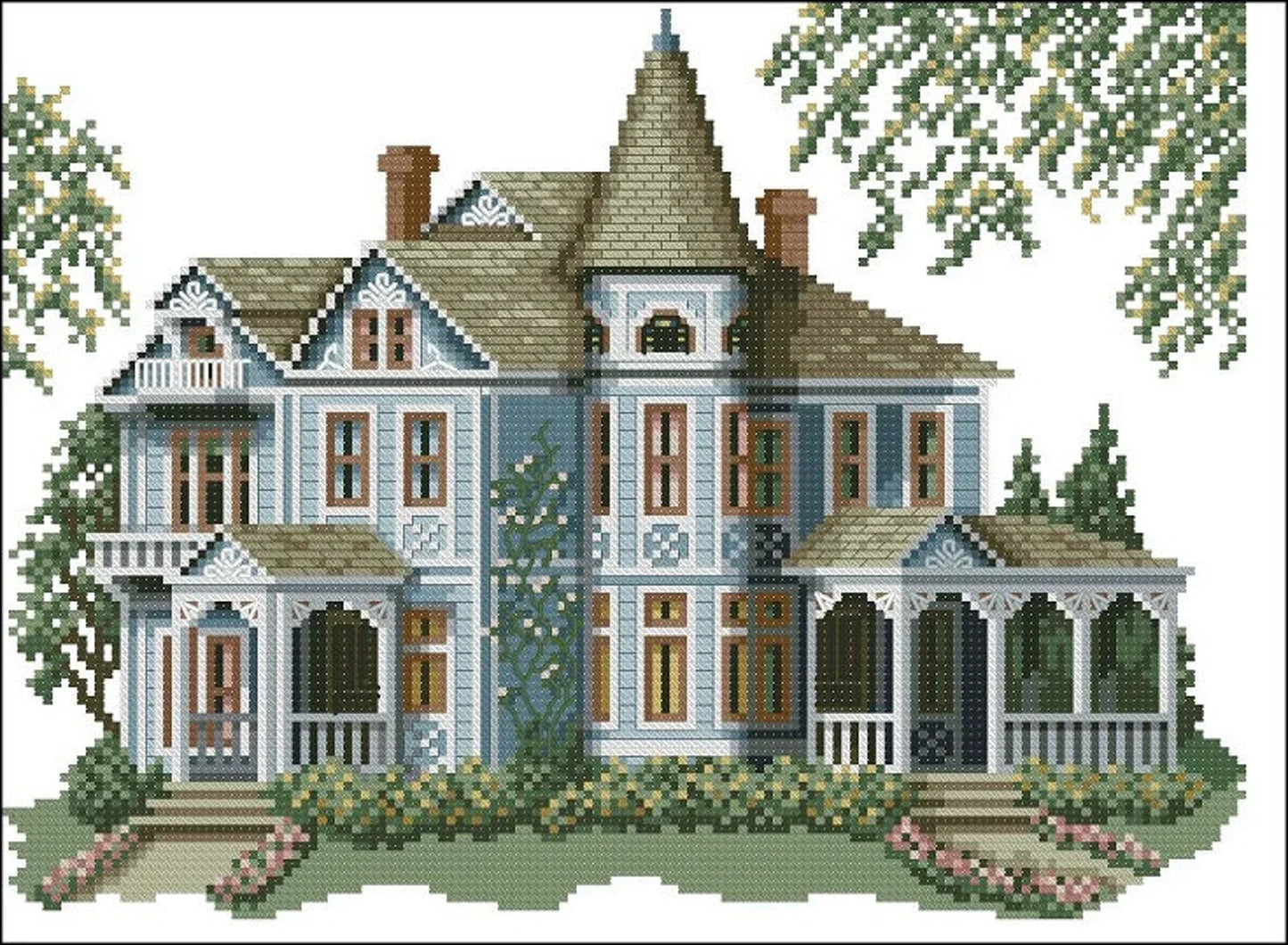 Vintage Cross Stitch Pattern Pdf - Victorian House- Morton Home, Hamilton, Missouri / Counted Vintage Pattern Embroidery / Digital Download