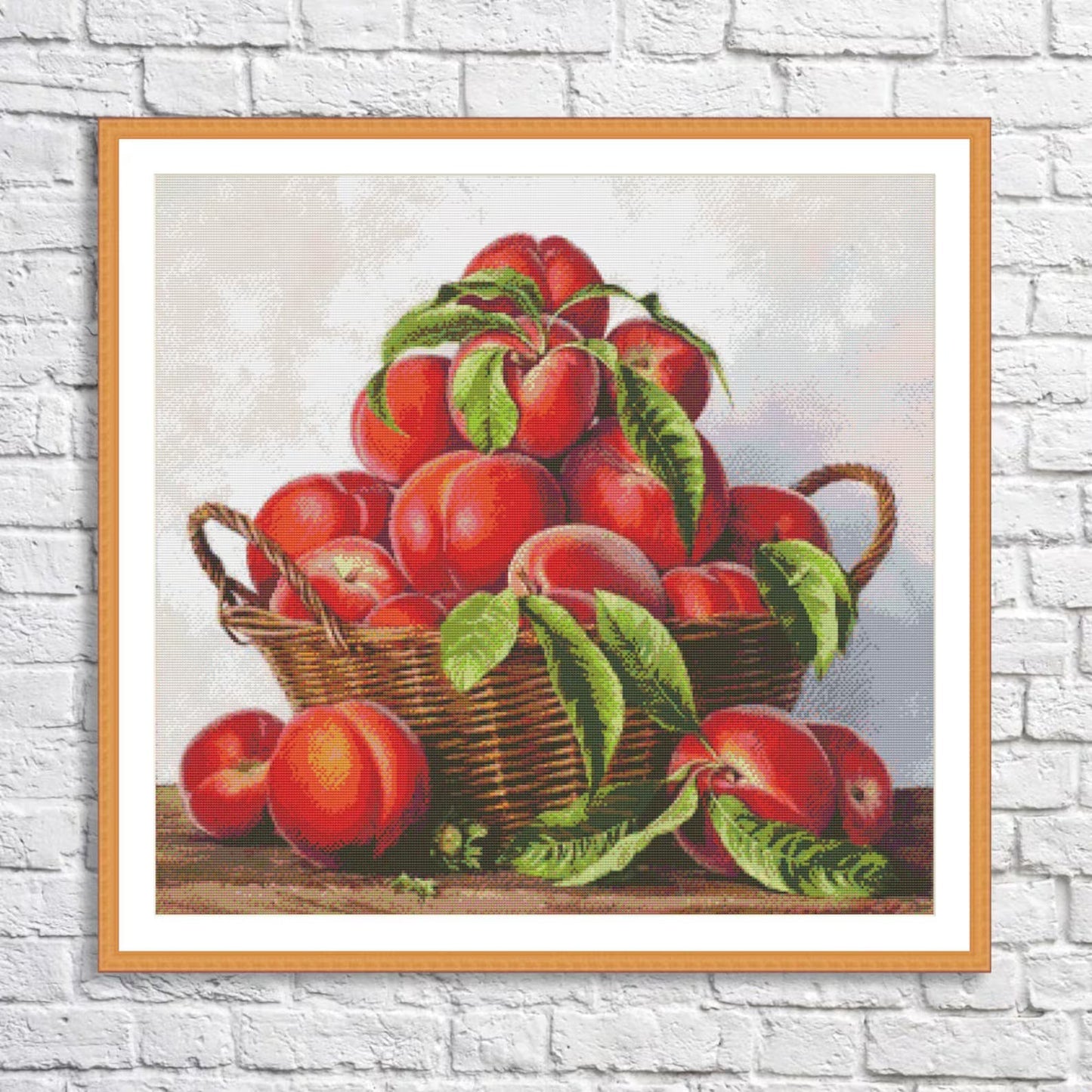 Basket with peaches Cross Stitch Pattern Peaches Kitchen Still Life Modern Decor Pattern Embroidery Summer fruits Needlepoint chart PDF