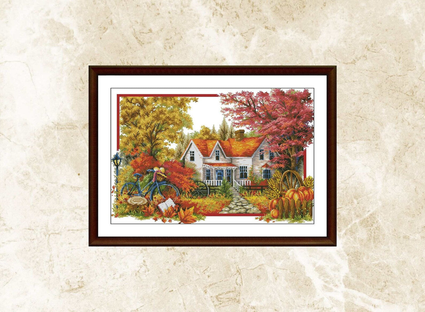 Cross Stitch Pattern, Autumn Village,Victorian Style, Summer Cotage,Pdf , Instant Download