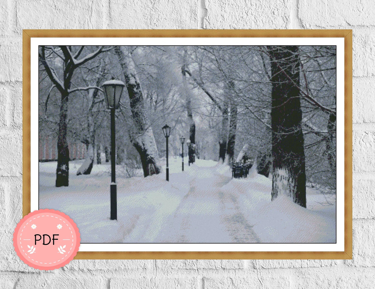 Cross Stitch Pattern,Winter Forest Landscape,Wild Life,Snowy Mountain,Nature X Stitch Chart,Snowy Park,Winter Vibes,Full Coverage,Pdf