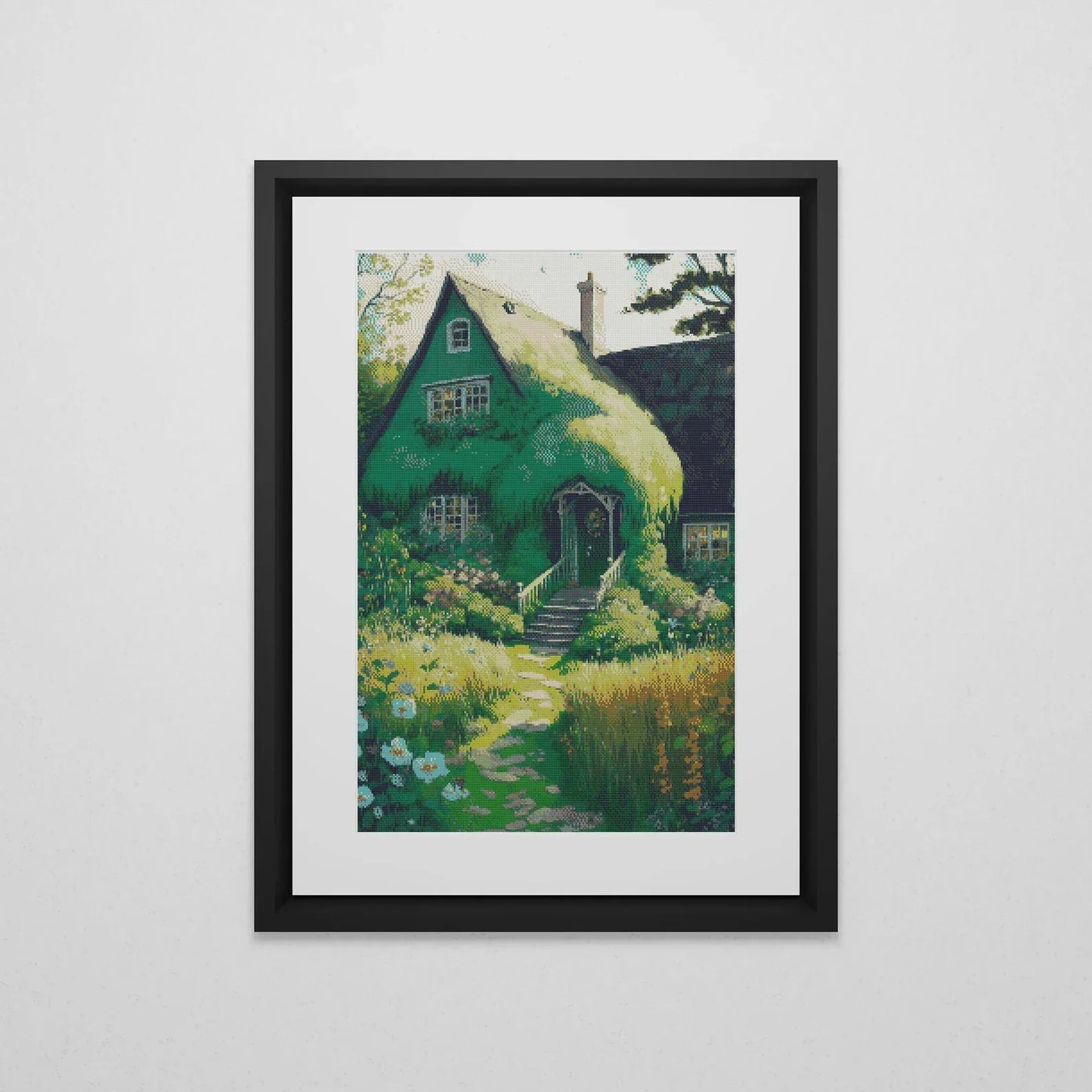 Ghibli inspired House in a Garden Cross Stitch Pattern | Landscape Cross Stitch Chart Download | Nature Cross Stitch | Anime Crossstitch PDF