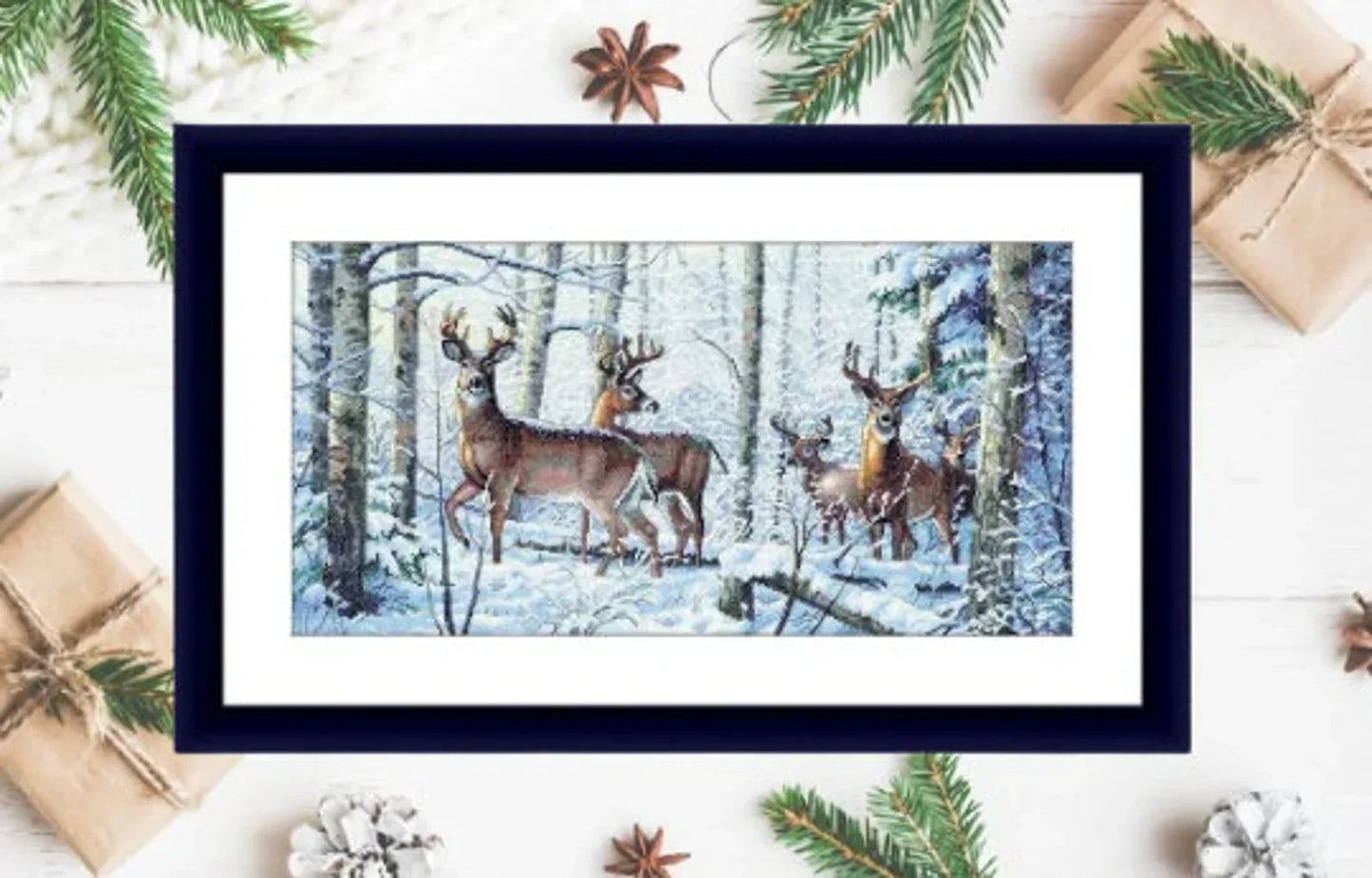 Woodland deer Counted cross stitch pattern PDF winter landscape Digital cross stitch chart woodland deer PDF cross stitch pattern