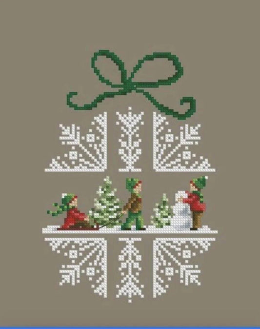 Snowflake cross stitch pattern, children in snow cross stitch pattern, new year cross stitch, new year toy cross stitch
