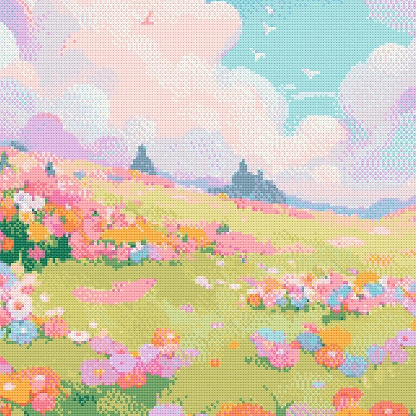 Flower Meadow Cross Stitch Pattern | Landscape Cross Stitch Chart Download | Nature Cross Stitch | Anime Cross Stitch PDF