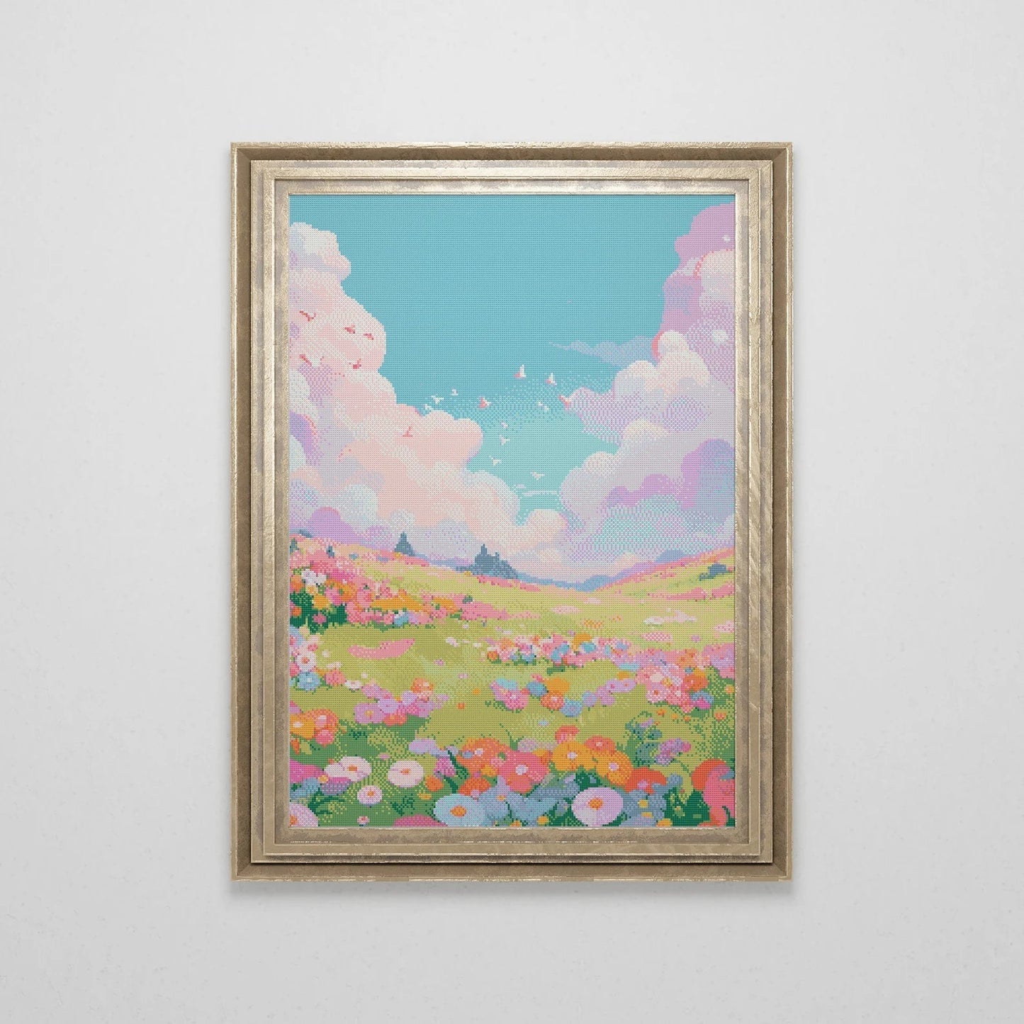 Flower Meadow Cross Stitch Pattern | Landscape Cross Stitch Chart Download | Nature Cross Stitch | Anime Cross Stitch PDF