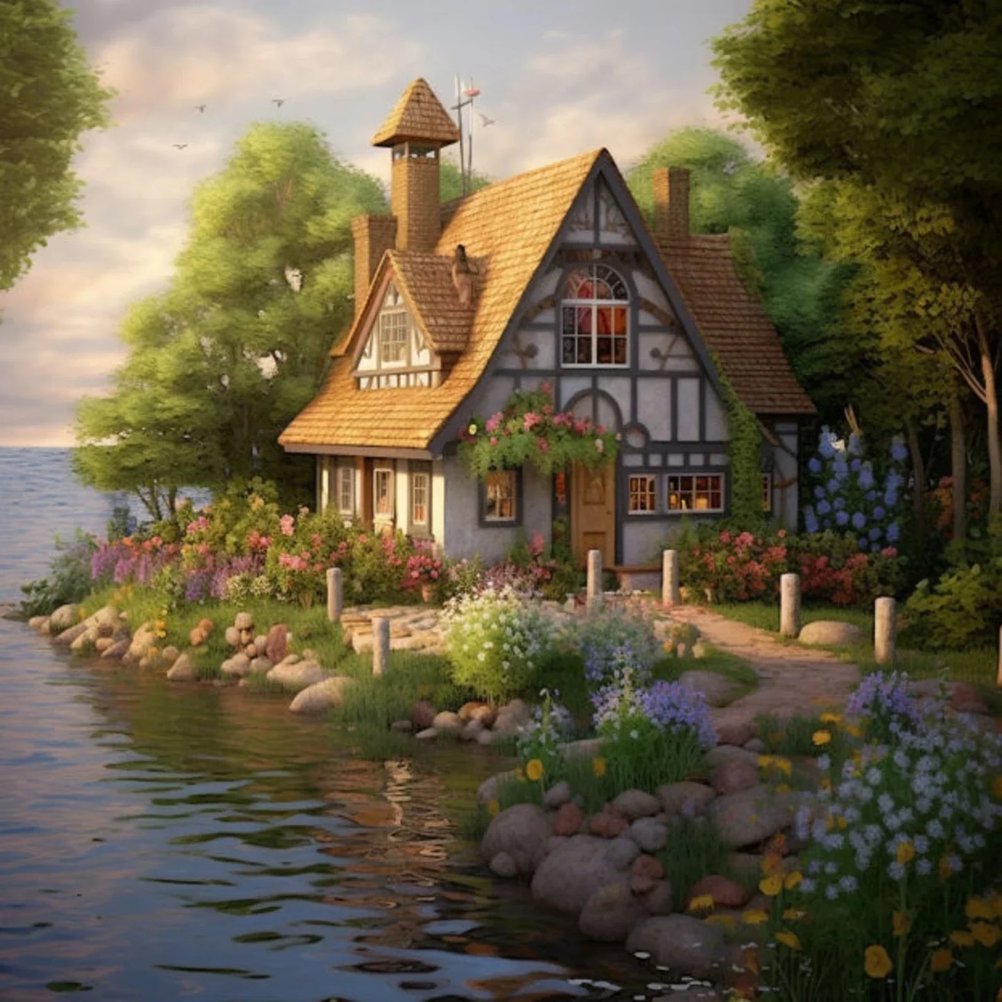 Cross Stitch Pattern Lake Cottage Full Coverage