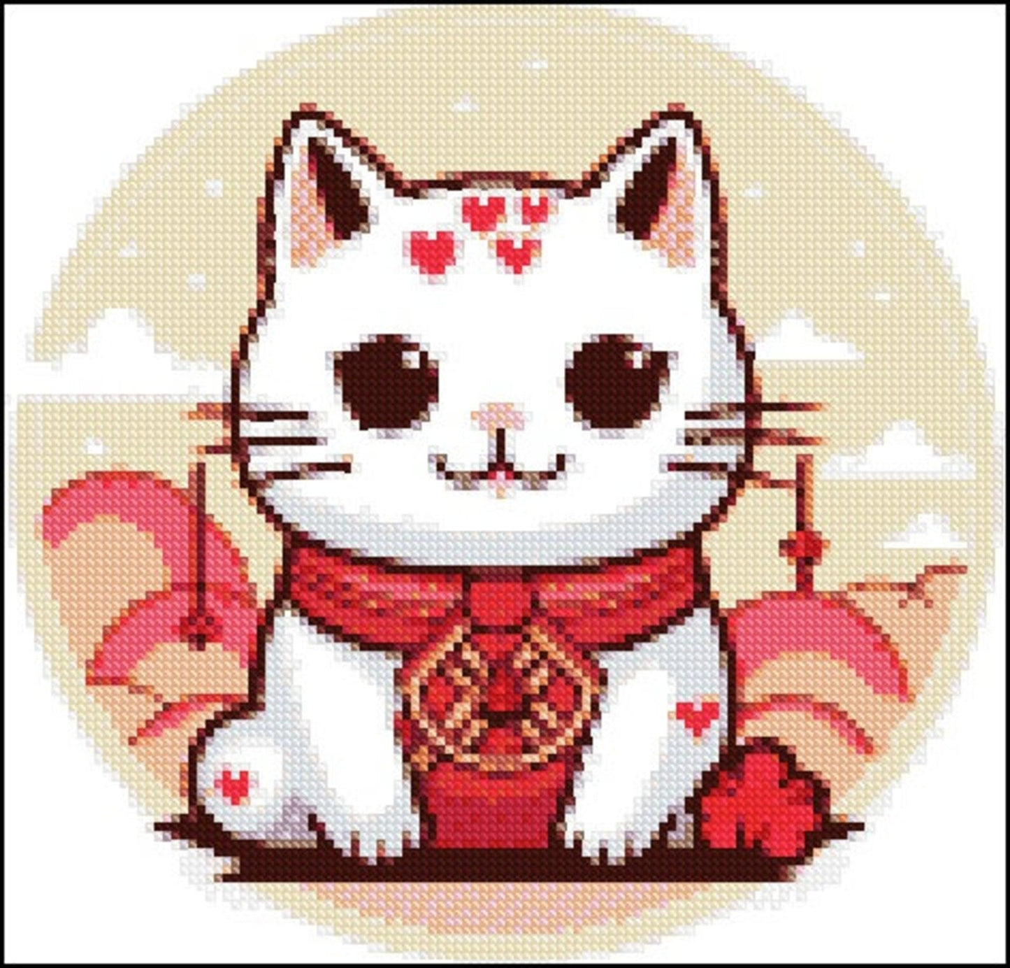 Lucky Cat Cross Stitch Pattern , Watercolor X Stitch Chart , Instant Download , Pdf