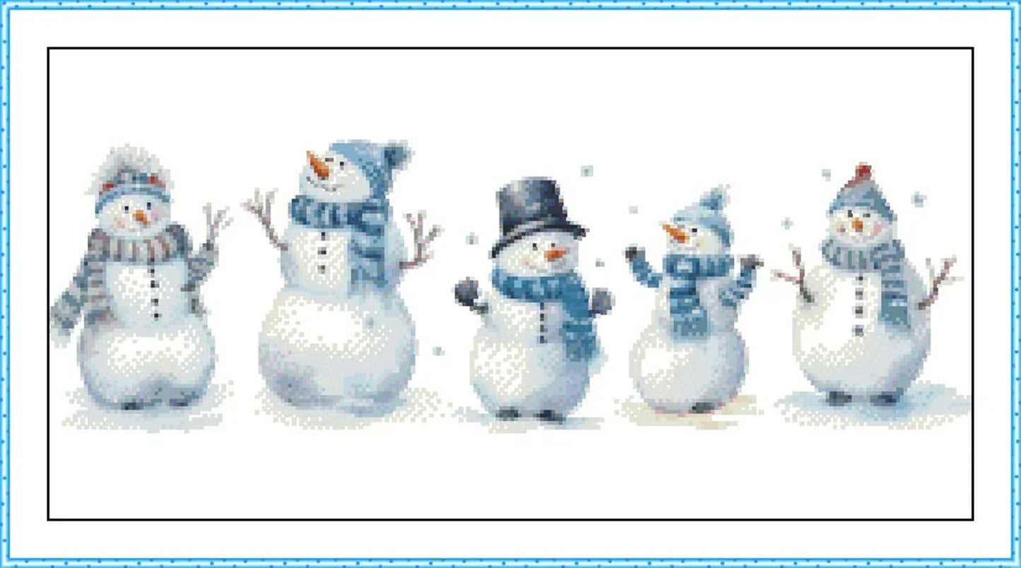 Watercolor Cross Stitch Pattern,Row of Snowmen,Winter,Pattern Keeper,Embroidery,xstitch,PDF,Instant Download