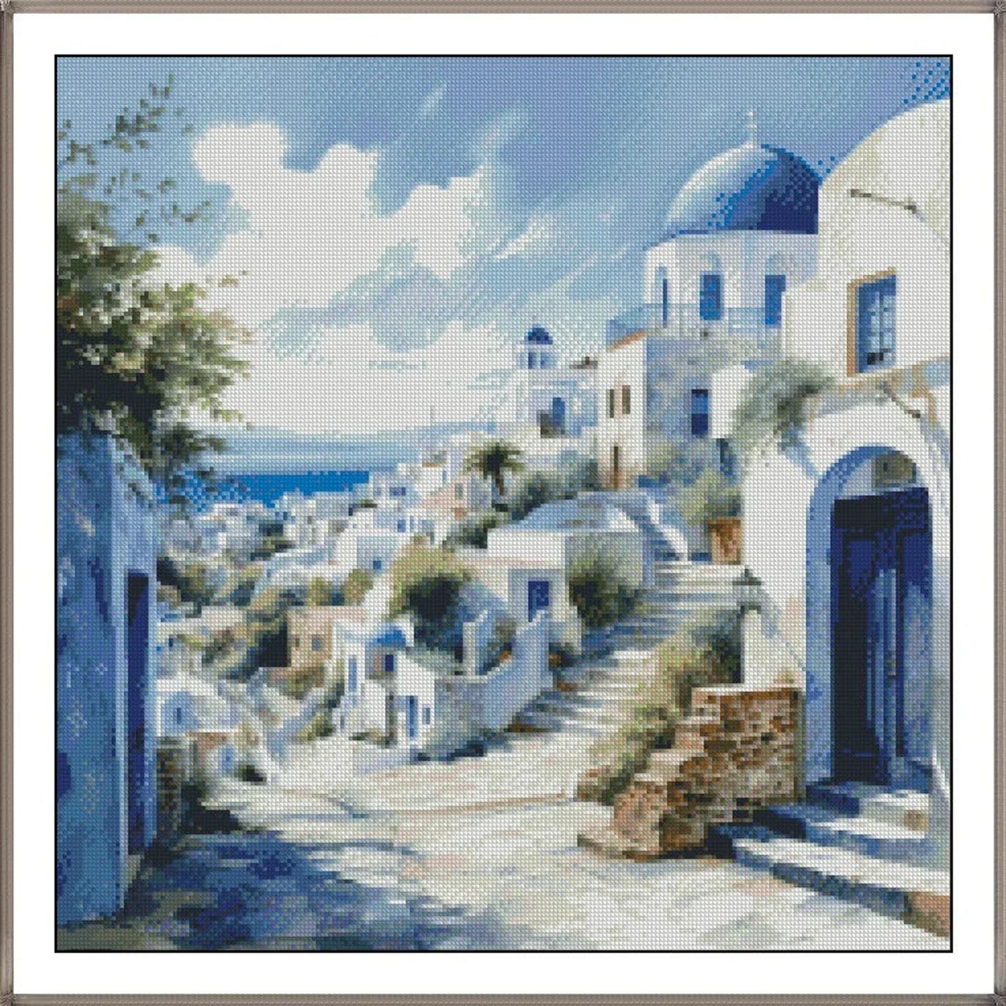 Watercolor Cross Stitch Pattern,Santorini,City,Greek House,Landscape,Pattern Keeper,Mediterrenian,Pdf,Instant Download