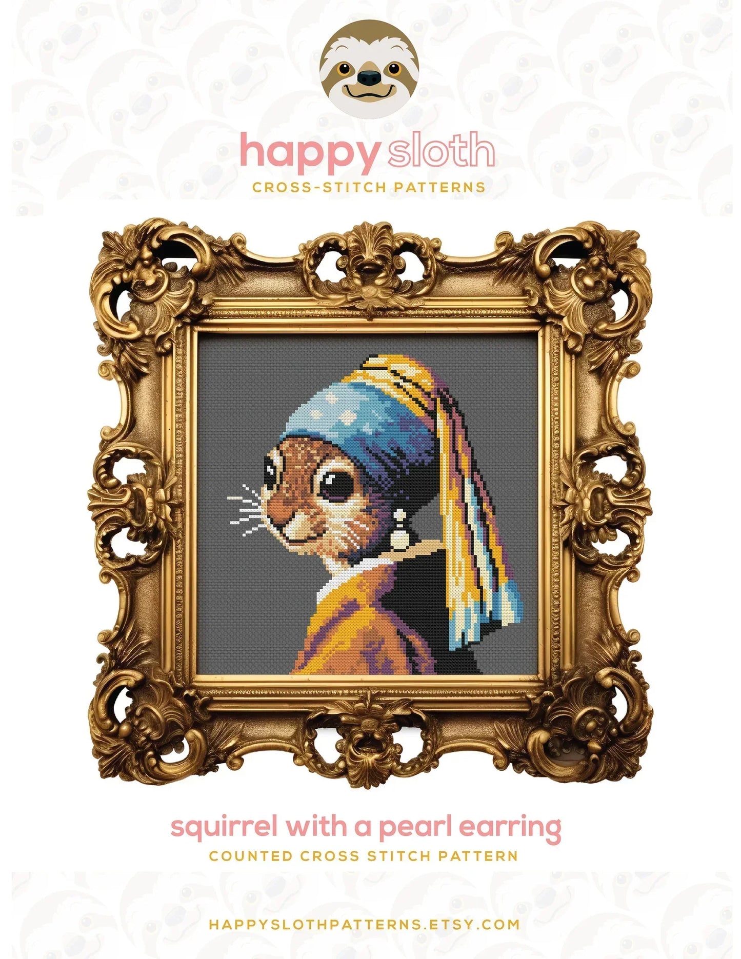 Squirrel With A Pearl Earring Cross Stitch Pattern - Funny Animal Cross Stitch Chart - Art History Cross Stitch - Famous Artworks - Vermeer