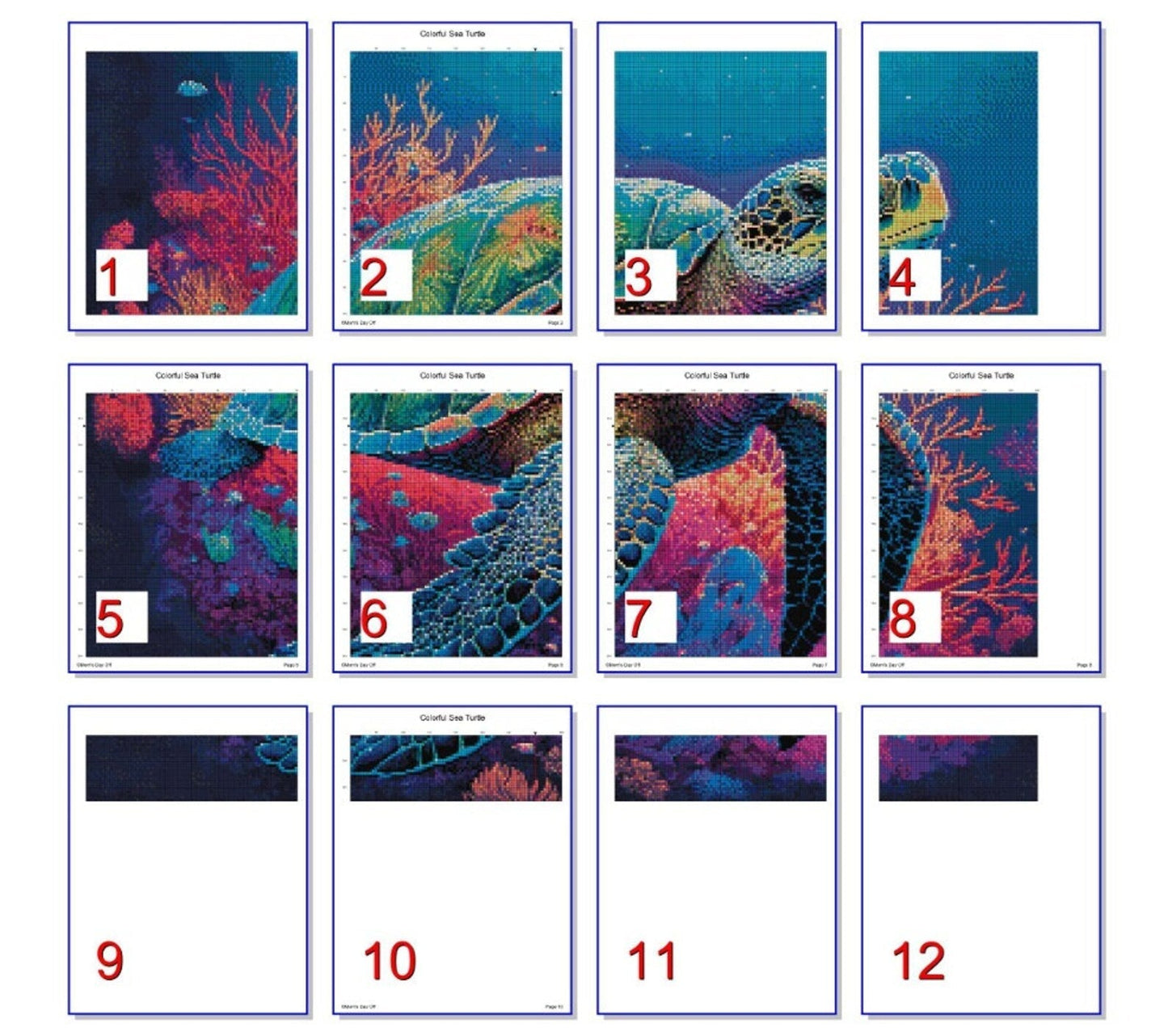 Sea Turtle Cross Stitch Pattern - Colorful Coral Turtles Counted Cross-Stitch - Pattern Keeper Compatible Chart - Digital Download PDF File