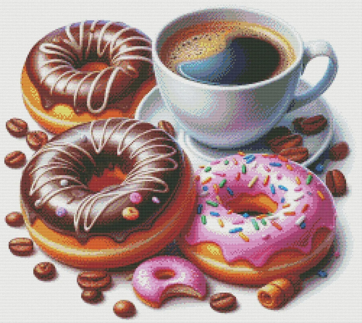 Donut with chocolate Cross Stitch Pattern Sweets Chocolate Donut Kitchen Decor A cup of coffee Dessert Embroidery Needlepoint chart PDF