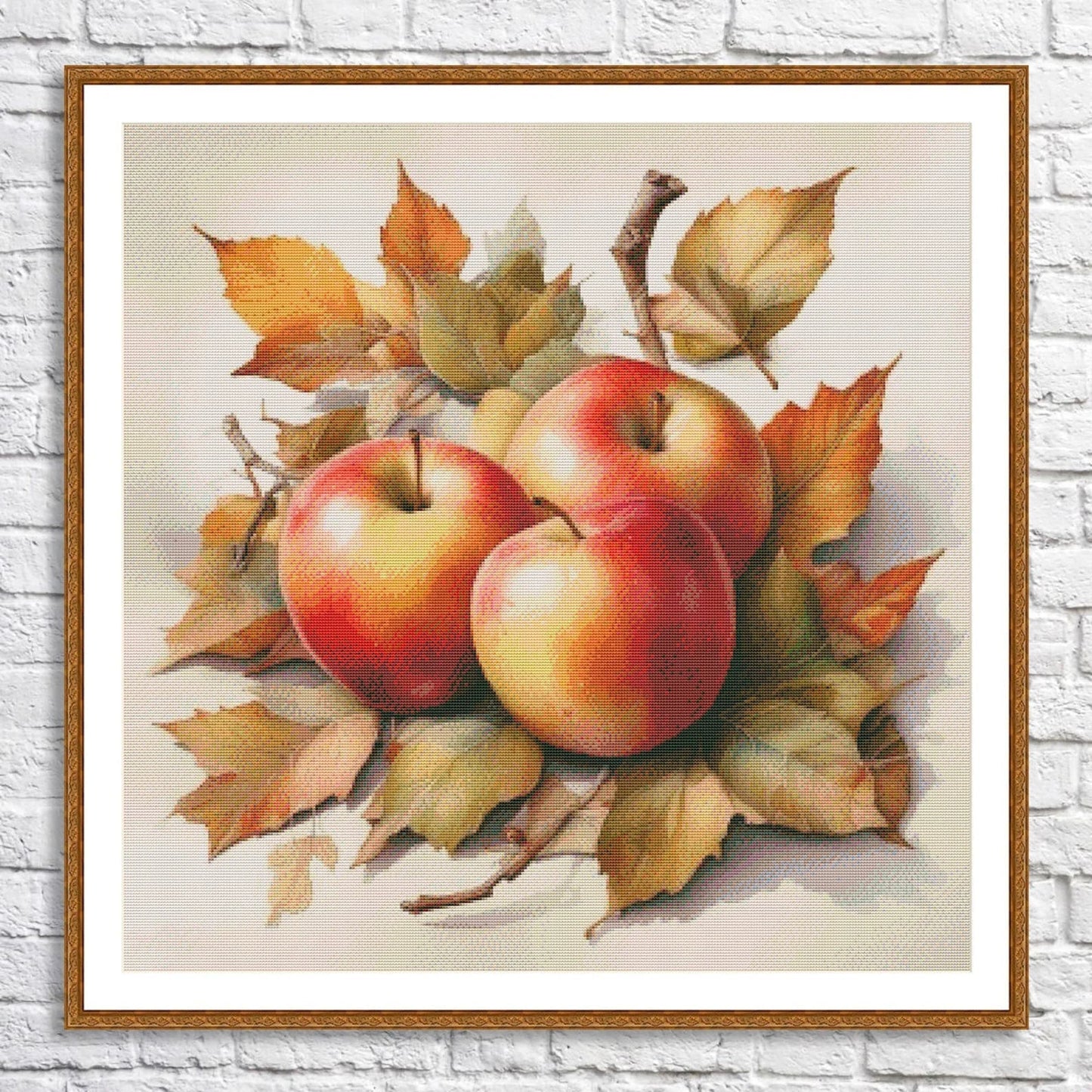 Autumn Apples Cross Stitch Pattern Kitchen Still Life Modern Decor Pattern Embroidery Needlepoint chart PDF Garden fruits Branch Leaves