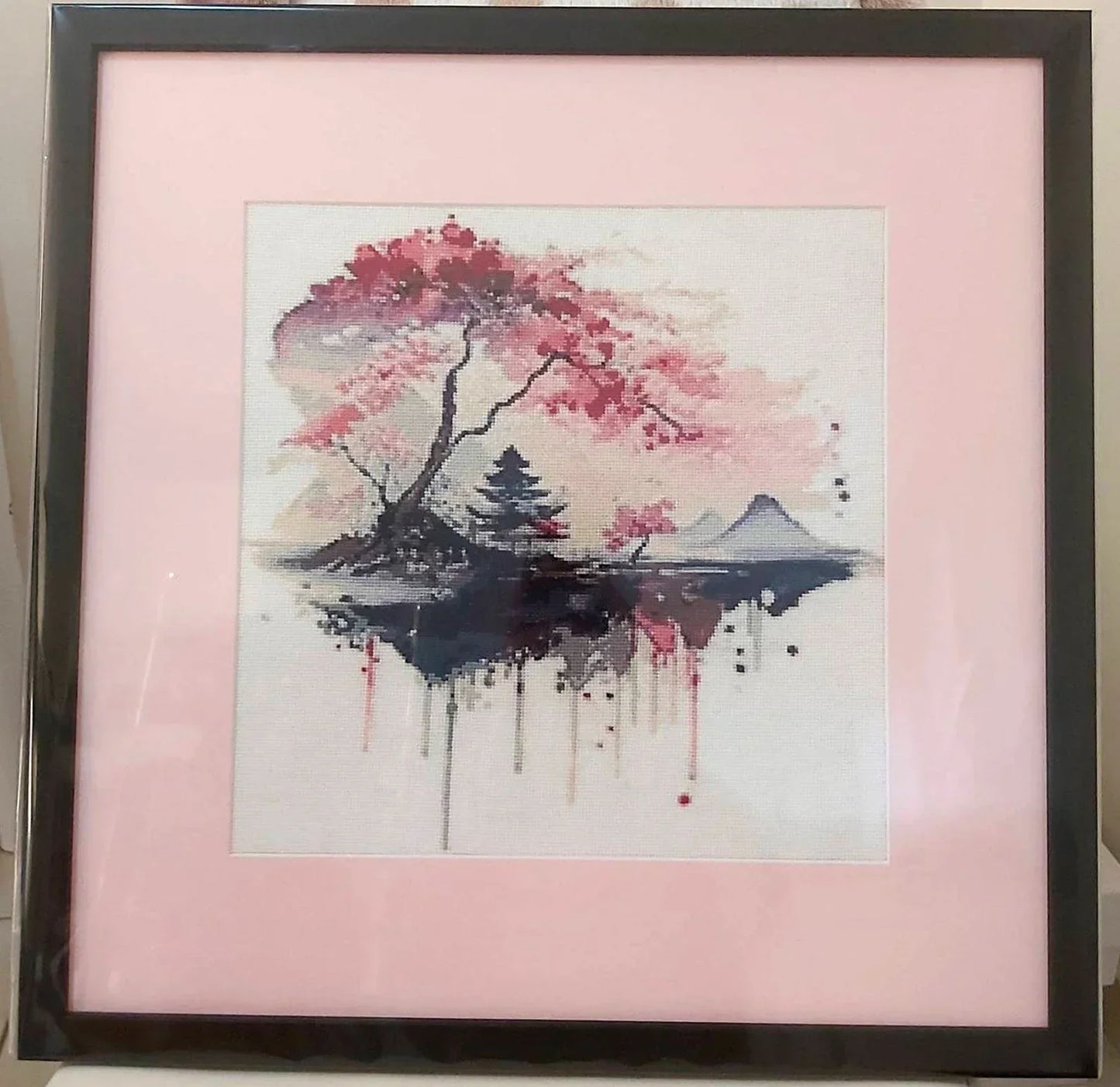 Japanese Landscape Cross Stitch Pattern 13 Instant PDF Download - Cherry Blossom Tree Watercolor Cross Stitch Pattern - Japan Cross Stitch