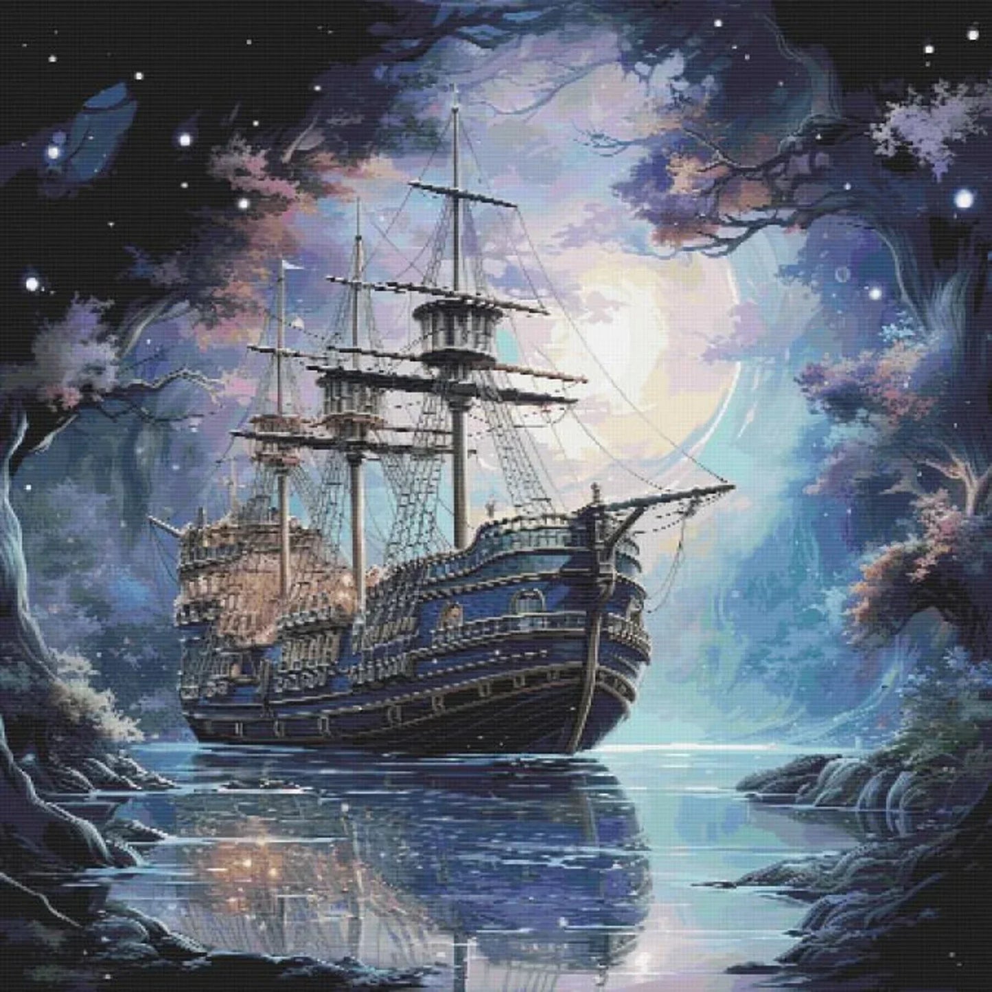 Ship in the night cross stitch pattern full coverage PDF
