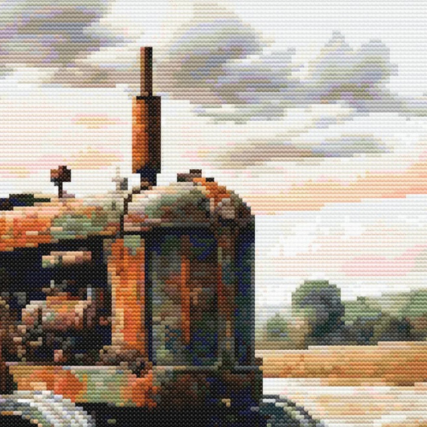 Vintage Farm Tractor Cross Stitch Pattern – Rustic Countryside Needlework Design. Digital Download