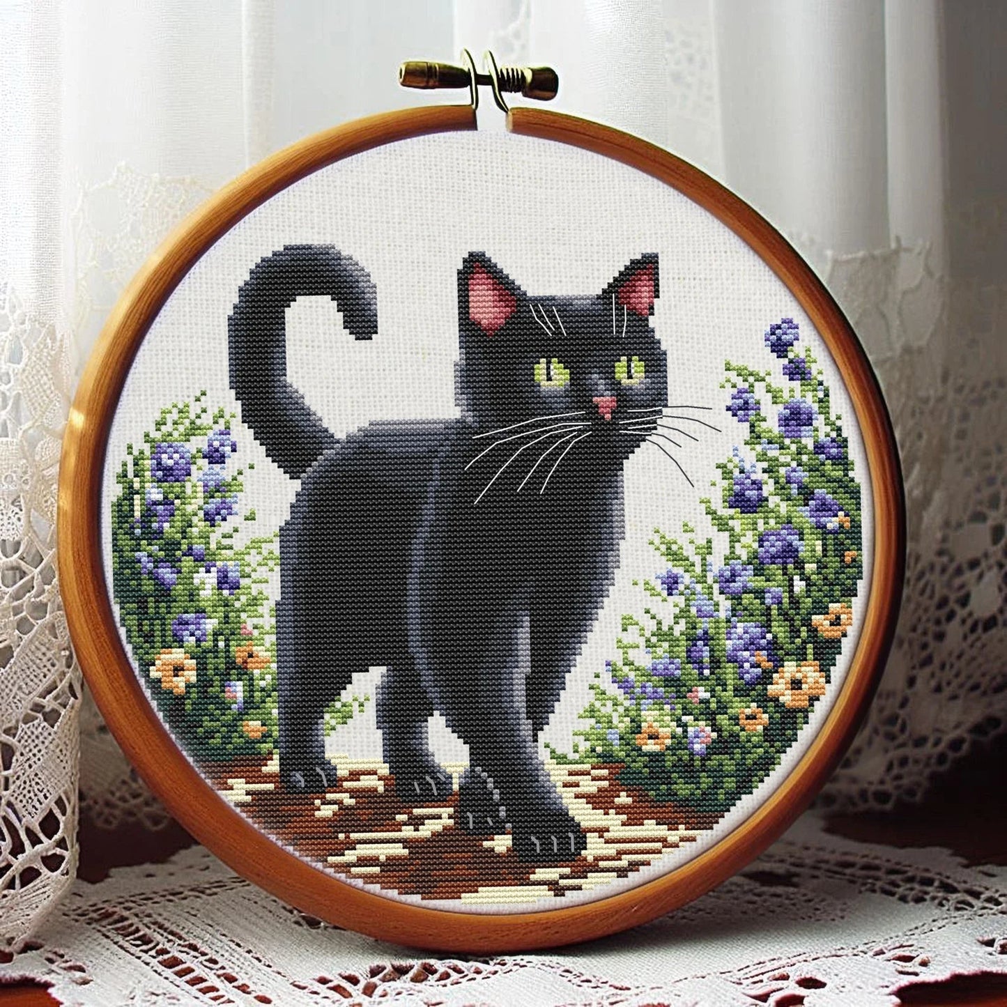 Black Cat Cross Stitch Pattern, Cross Stitch, punto de cruz, point de croix, Cross Stitch Pattern Flower, Cat Cross Stitch Pattern