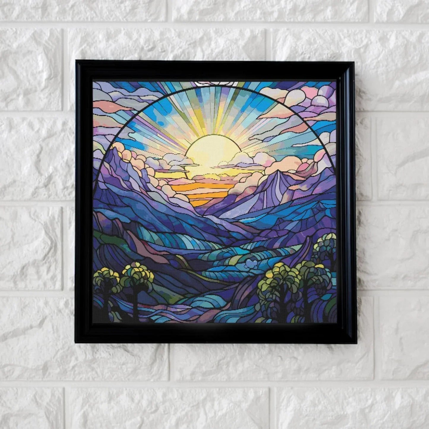 Mountain sunset cross stitch pattern full coverage PDF