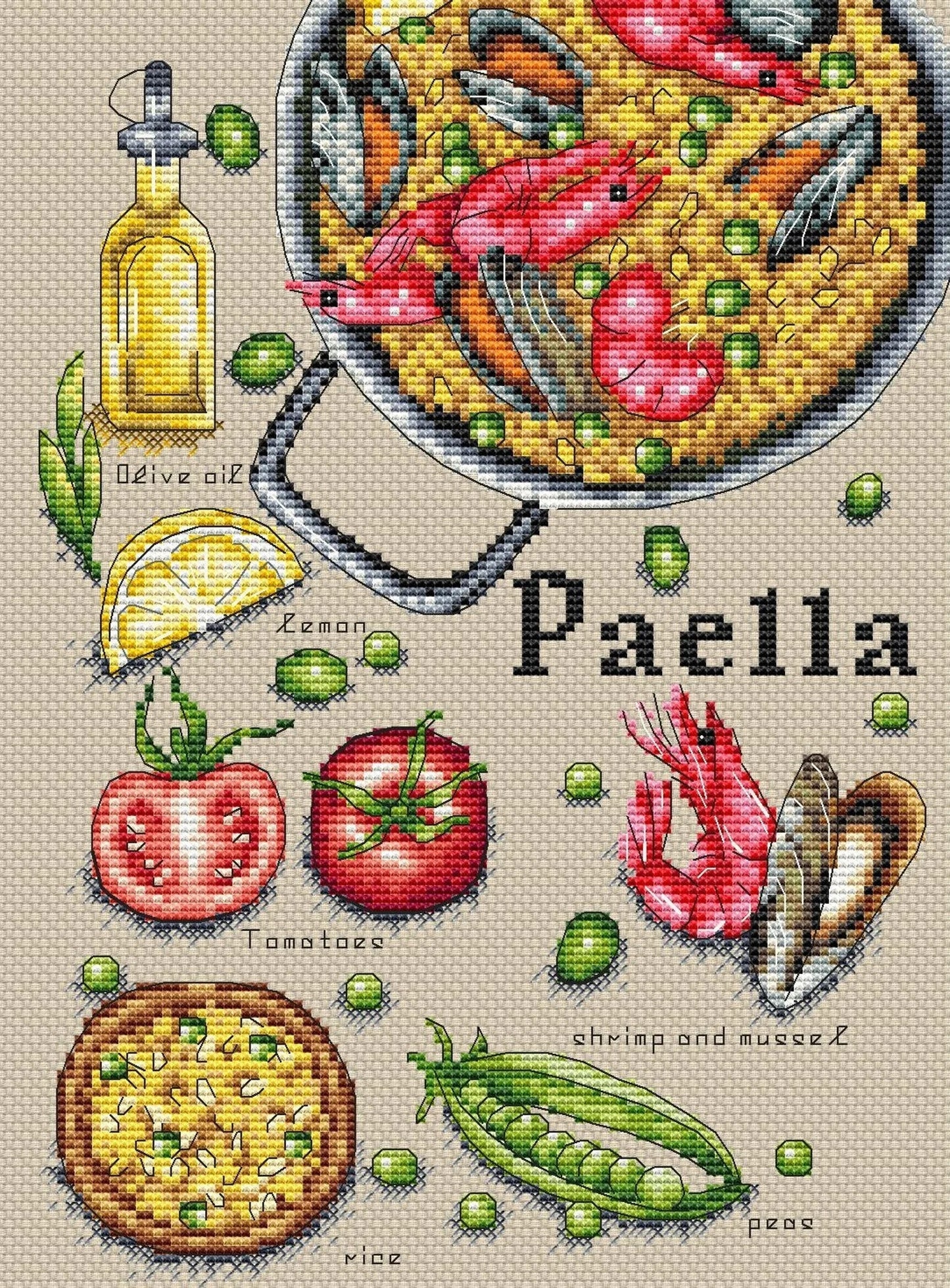 Cross Stitch Pattern "Paella" DMC Cross Stitch Chart Needlepoint Pattern Embroidery Chart Printable PDF Instant Download
