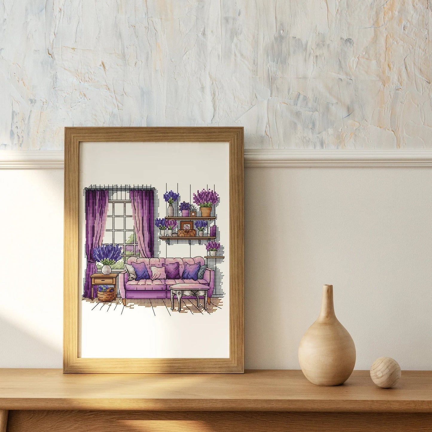 Lavender Cross Stitch Patterns, Lavender cross pattern, Interior embroidery, Decorative embroidery, Lavender room embroidery