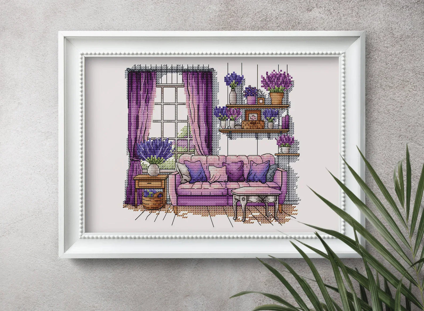 Lavender Cross Stitch Patterns, Lavender cross pattern, Interior embroidery, Decorative embroidery, Lavender room embroidery