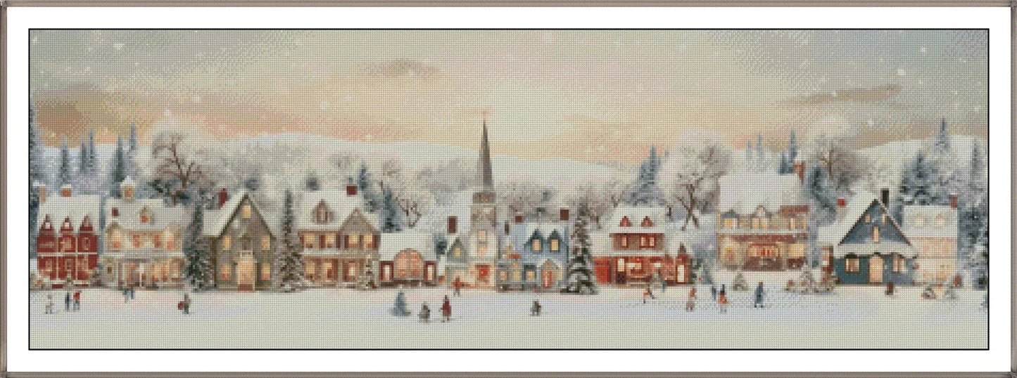Winter Cross Stitch Pattern,Christmas Row Village, Snow,City,Landscape,Pattern Keeper,Counted Cross Stitch,Pdf,Instant Download