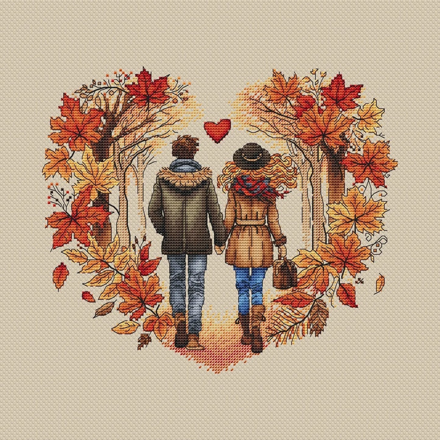 Autumn Cross Stitch Pattern PDF, Autumn Leaves Embroidery, Funny Gift, Embroidery Design Digital File, Autumn love Hand Embroidery