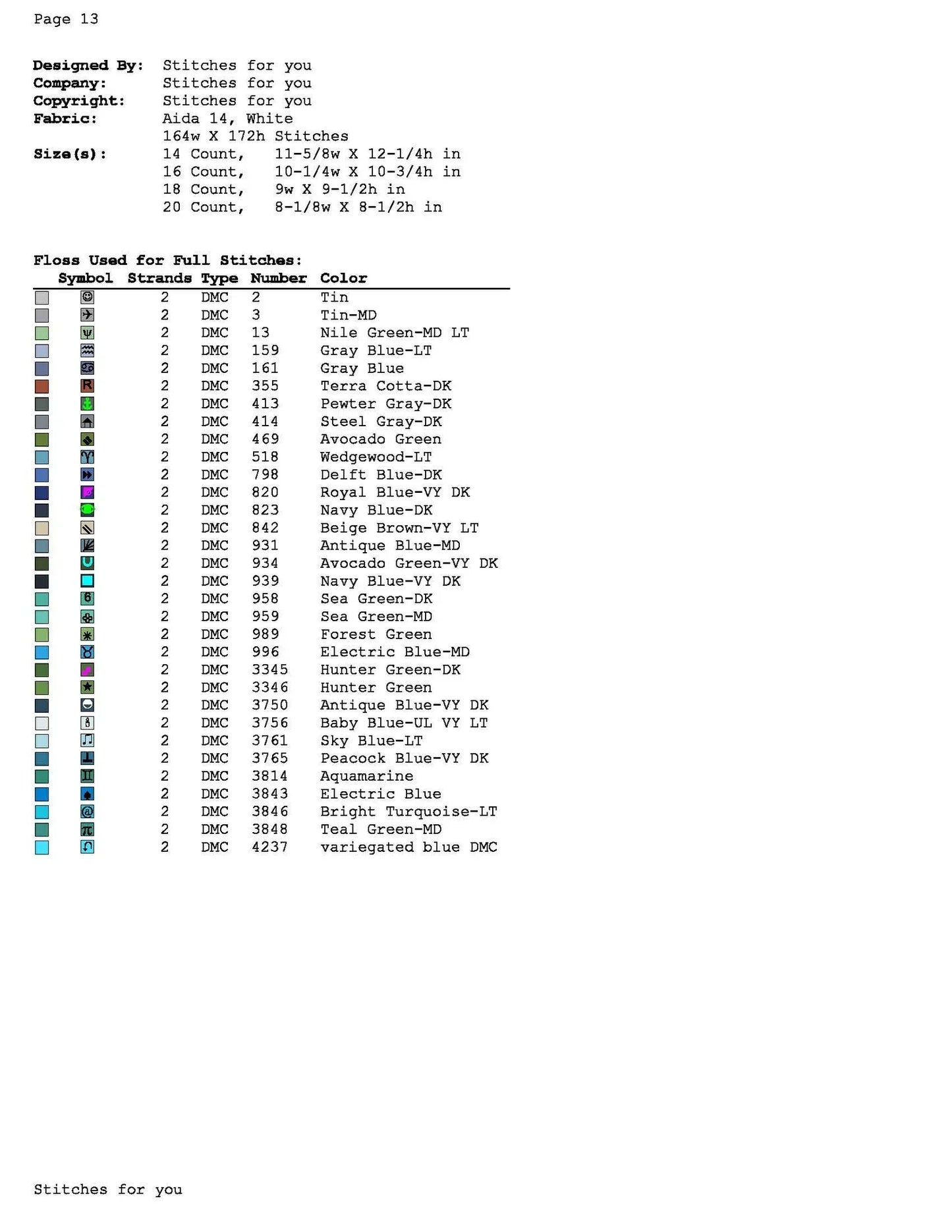 Blue Snowman- Counted Cross Stitch Patterns - Printable Chart PDF Format Needlework Embroidery Crafts DIY DMC color
