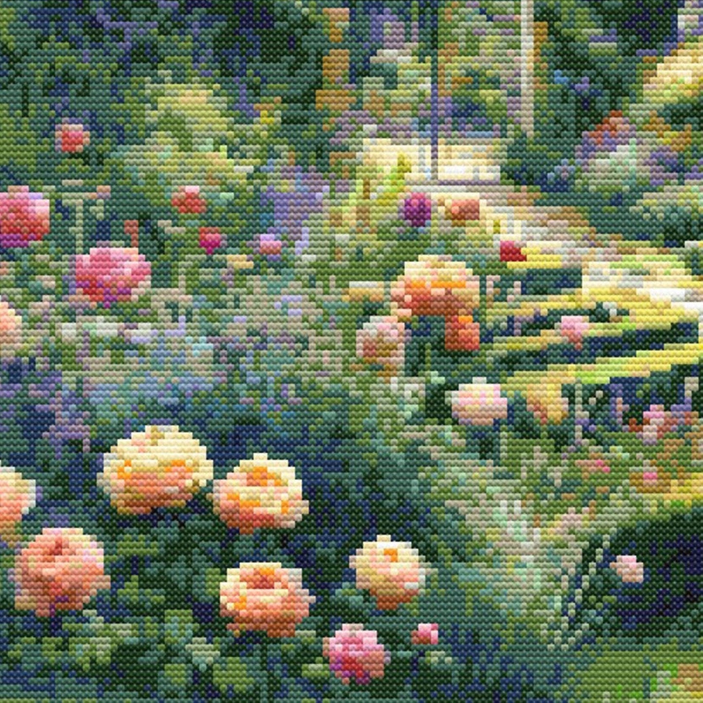 English Garden Cross Stitch Pattern | Beautiful Victorian Garden Needlework Design. Digital PDF Download
