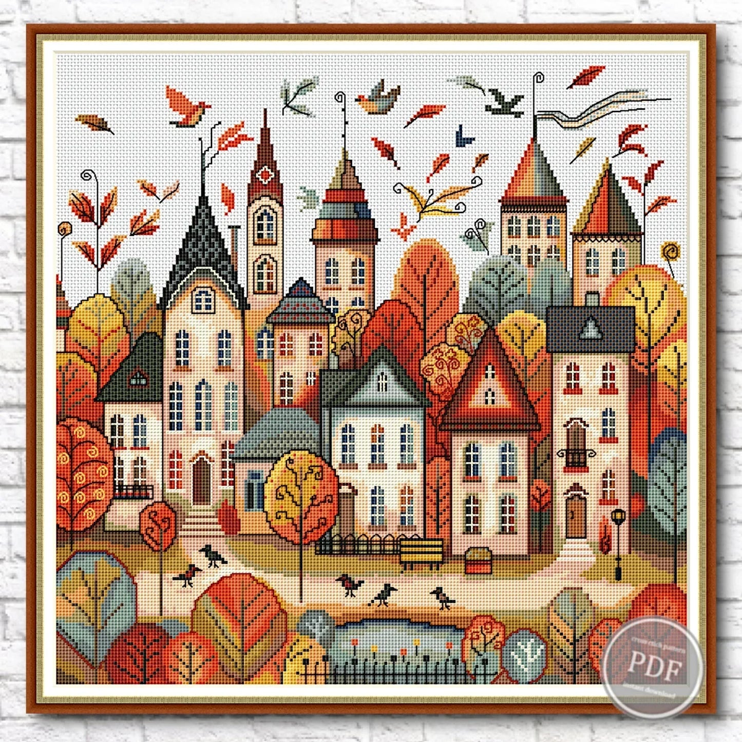 Cross stitch pattern Autumn town, Fairytale town for cross stitch, Autumn house for cross stitch, Vintage cross stitch, Digital PDF 474